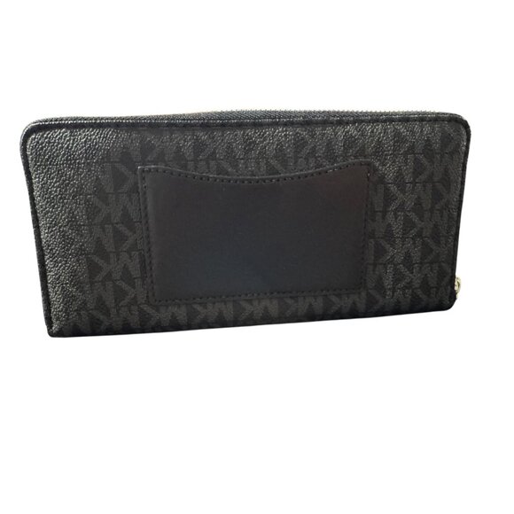 Michael Kors Black Leather Monogram Zip Around Wallet With Card Slots - Picture 3 of 7